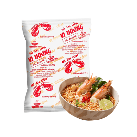 Vi Huong Spicy Shrimp Flavor Instant Noodles with Sate Oil, 2.5 oz, Pack of 30