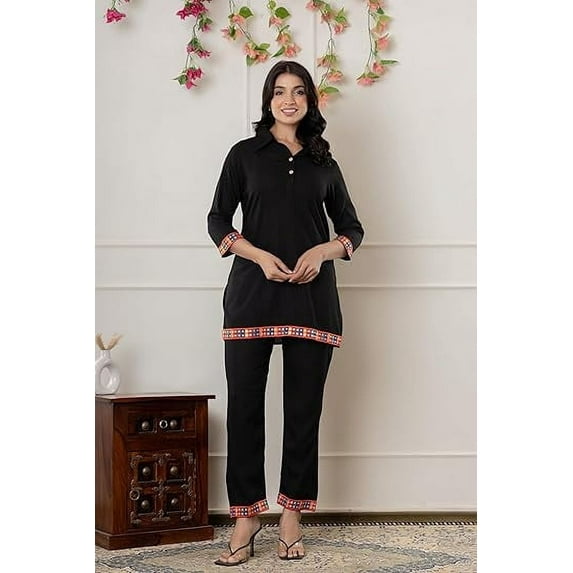 Vi VIHAAN IMPEX Black Rayon Co-ord Set for Women Partywear Dress for women