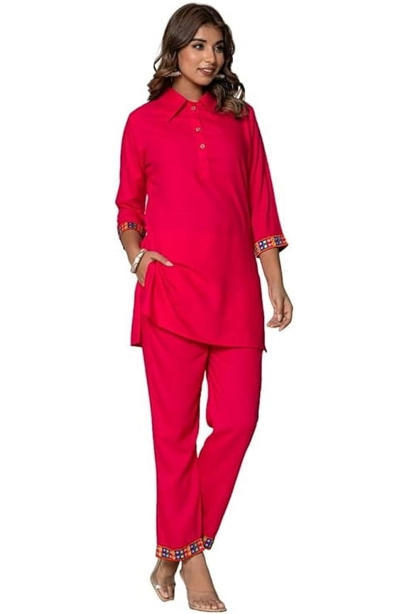 Pink Rayon Co-ord Set for Women, Stylish Partywear Dress