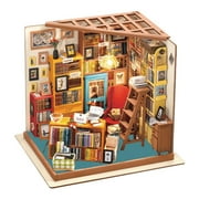 ViLaViDe DIY Miniature Dollhouse Kit Bookstore Room Making Kit Mini Library Diorama Kit Wooden Model Building Set Hobby Christmas Birthday Gifts For Boys Girls Women ('s Study), Brown