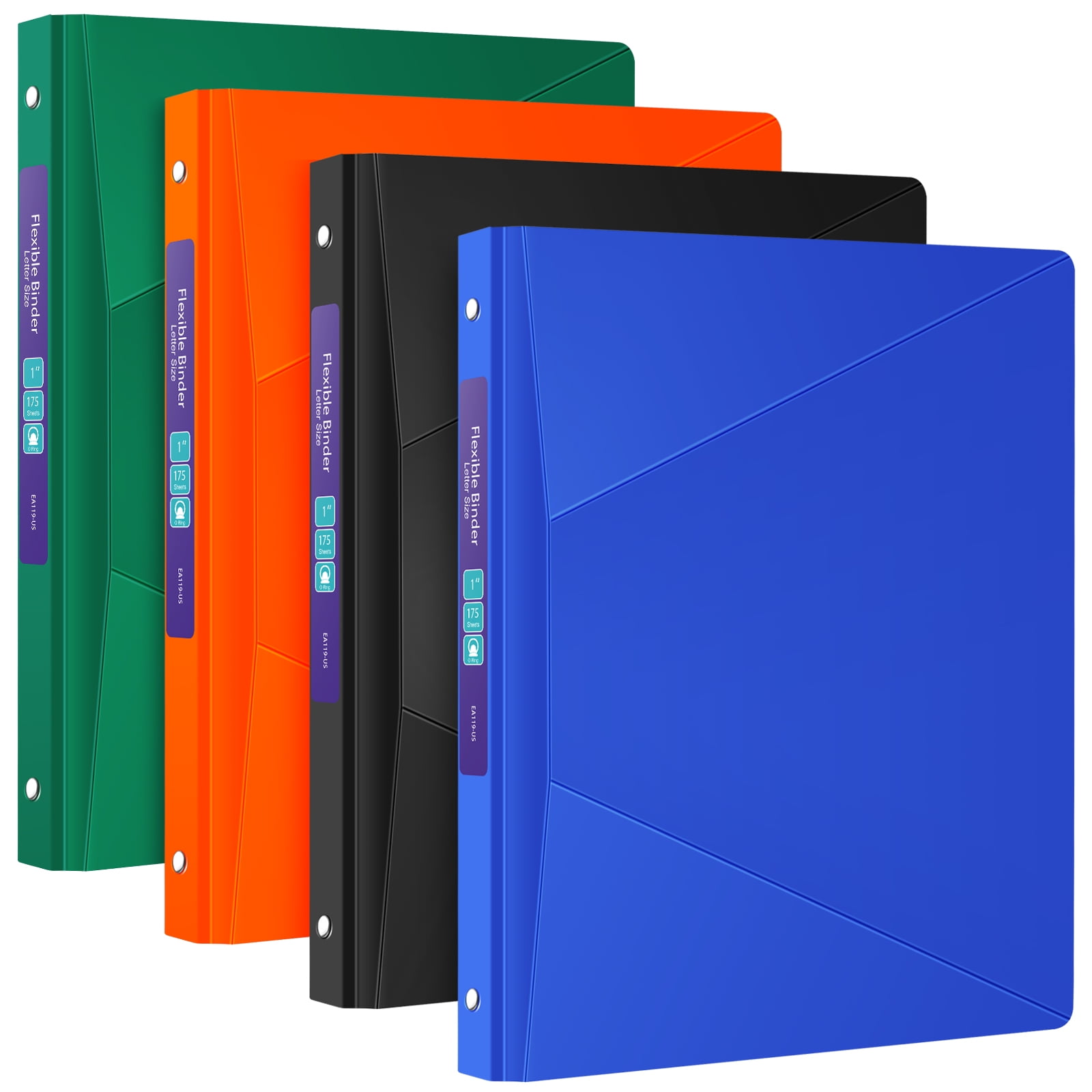ViVin 1 inch 3 Ring Binder with Pockets, Flexible Round Ring Binder School Supplies, 8.5 x 11 inch, 175 Sheets, Assorted Color, 4-Pack