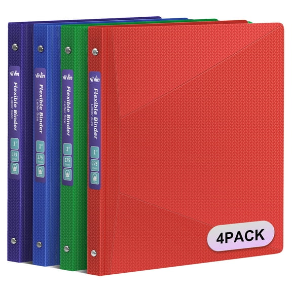 Vivin 1 Inch Plastic Flexible Binders, Round Ring 4 Packs Assorted Color Scatter Pattern