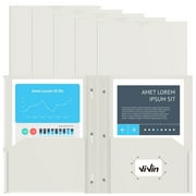 ViVin 10-Pack Plastic Folders with Clear Front Pocket, Heavyweight Poly Pocket Folder with 3 Prongs, File Folder for Letter Size Documents, for Office and School (Grayish White)