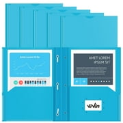 ViVin 10-Pack Plastic Pocket Folders with Clear Front Pocket, Heavy Duty 2 Pocket Folder with 3 Prongs, Fits Letter Size Sheets, for Office and School (Sky Blue)