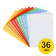 ViVin 36 Pack L-Type Plastic File Folders, Clear Colored Plastic Folders for Documents, Transparent Plastic Sleeves, US Letter and A4 Size, for Home, School and Office (Multicolor)