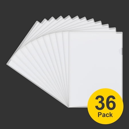 ViVin 36 Pack L-Type clear Plastic File Folders, Clear Project Pocket, L-Open Page Sheet Protectors, clear folders, US Letter and A4 Size, for Home, School and Office
