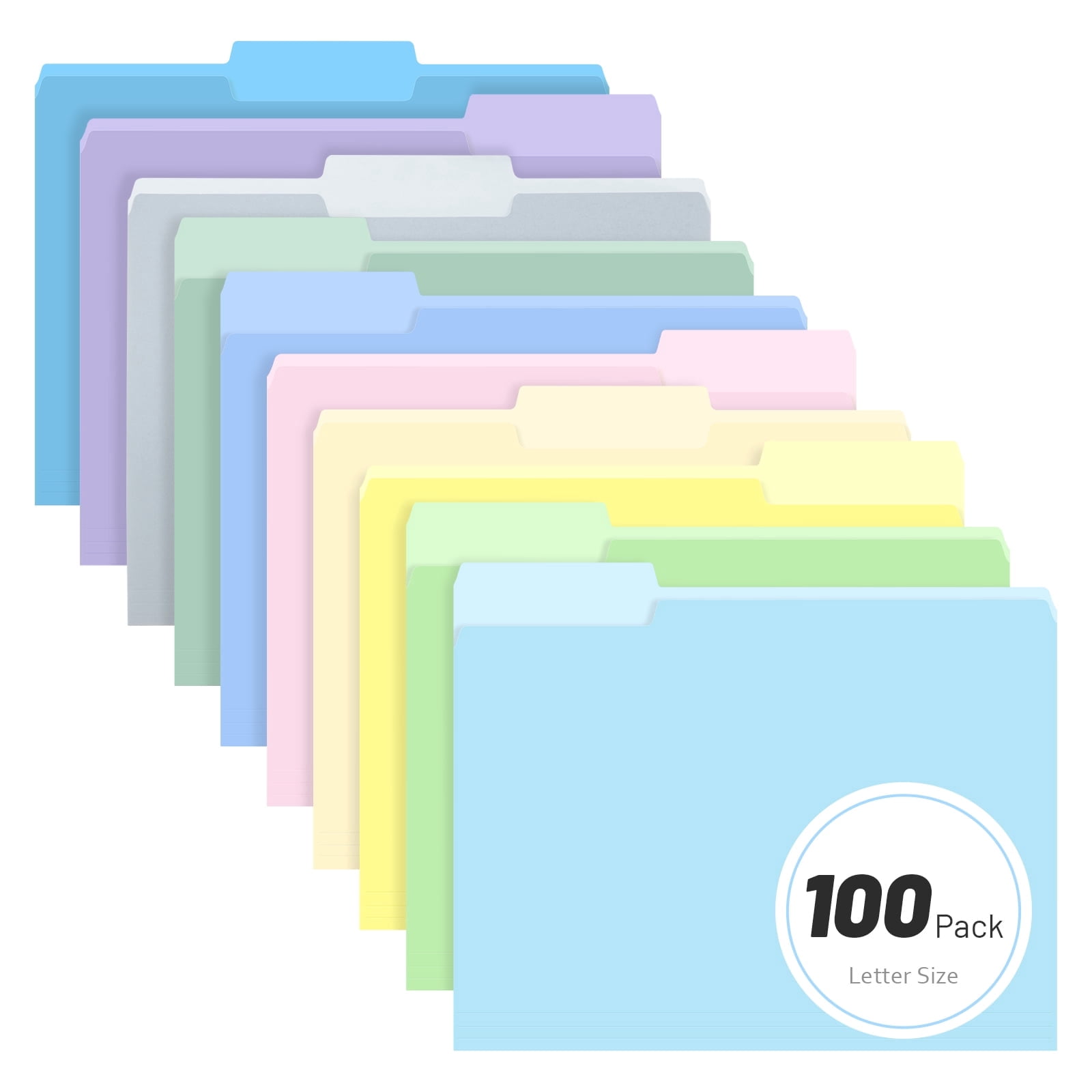 ViVin File Folder with 1/3 Cut Tabs, Fits Letter Size, 100 Pack, for School and Office(3nd Multicolored)