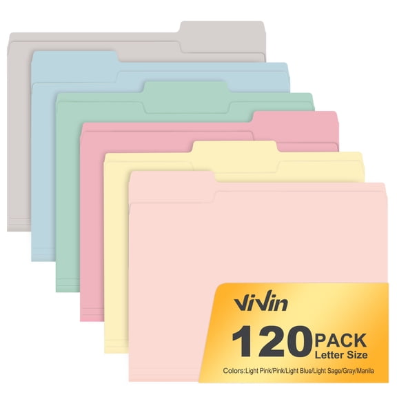ViVin File Folder with 1/3 Cut Tabs, Fits Letter Size, 120 Pack, for School and Office(Multicolored)
