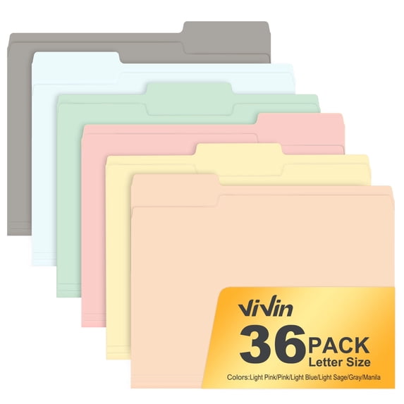ViVin File Folder with 1/3 Cut Tabs, Fits Letter Size, 36 Pack, for School and Office(6 Morandi Multicolored)