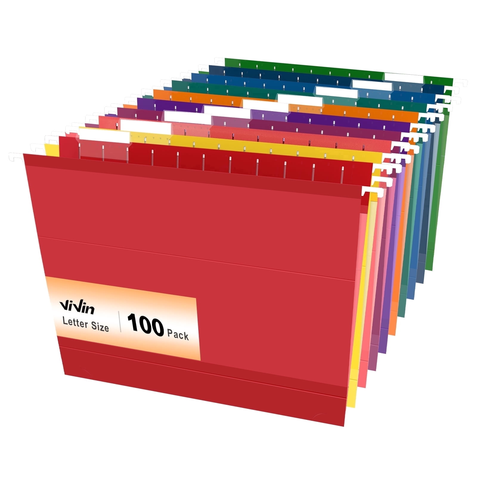 ViVin Hanging File Folders, 1/5 Cut Tab, 2" Expansion, Legal, 100/Box, Home School Office(10 Bright Multicolored)