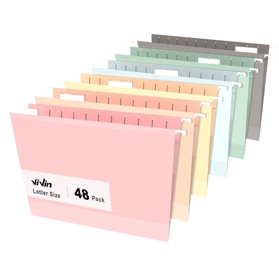 ViVin Hanging File Folders, 1/5 Cut Tab, 2" Expansion, Legal, 48/Box, Home School Office(Assorted)