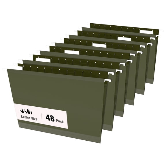 ViVin Hanging File Folders with 1/5 Cut Tabs, 1 inch Expansion, 48 Pack Letter Size, for Home School Office(Green)