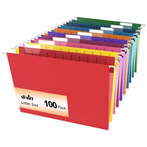 ViVin Hanging File Folders with 1/5 Cut Tabs, 100 Pack Letter Size, for Home School Office(Assorted)