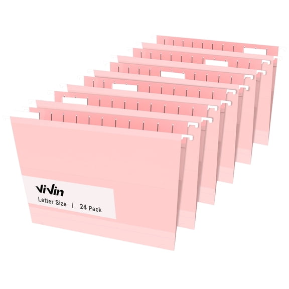 ViVin Hanging File Folders with 1/5 Cut Tabs, 2 Inch Expansion, 24 Pack Letter Size, for Home School Office(Pink)