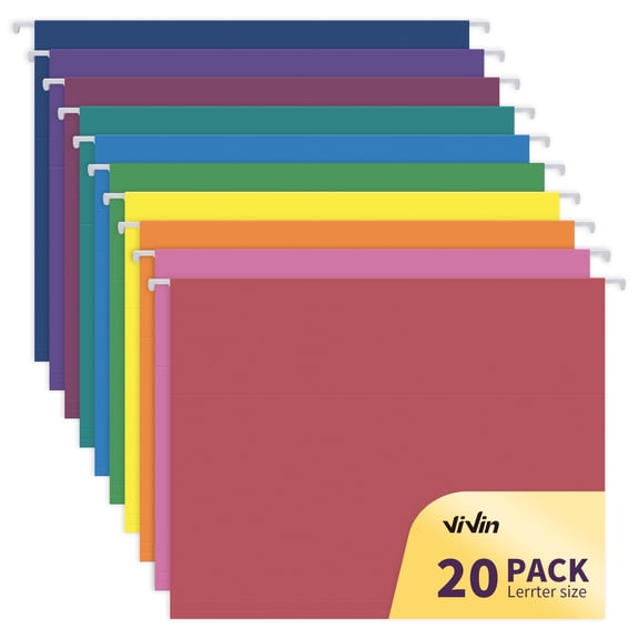 ViVin Hanging File Folders with 1/5 Cut Tabs, 20 Pack Letter Size, for Home School Office(Assorted)