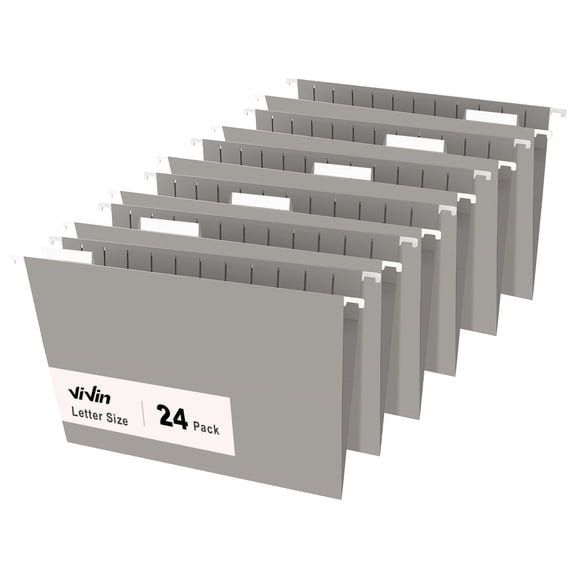 ViVin Hanging File Folders with 1/5 Cut Tabs, 24 Pack Letter Size, for Home School Office(Gray)