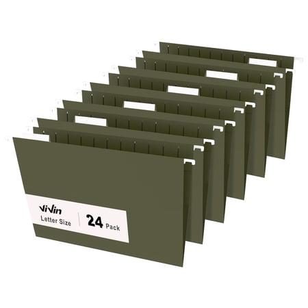ViVin Hanging File Folders with 1/5 Cut Tabs, 24 Pack Letter Size, for Home School Office(Green)