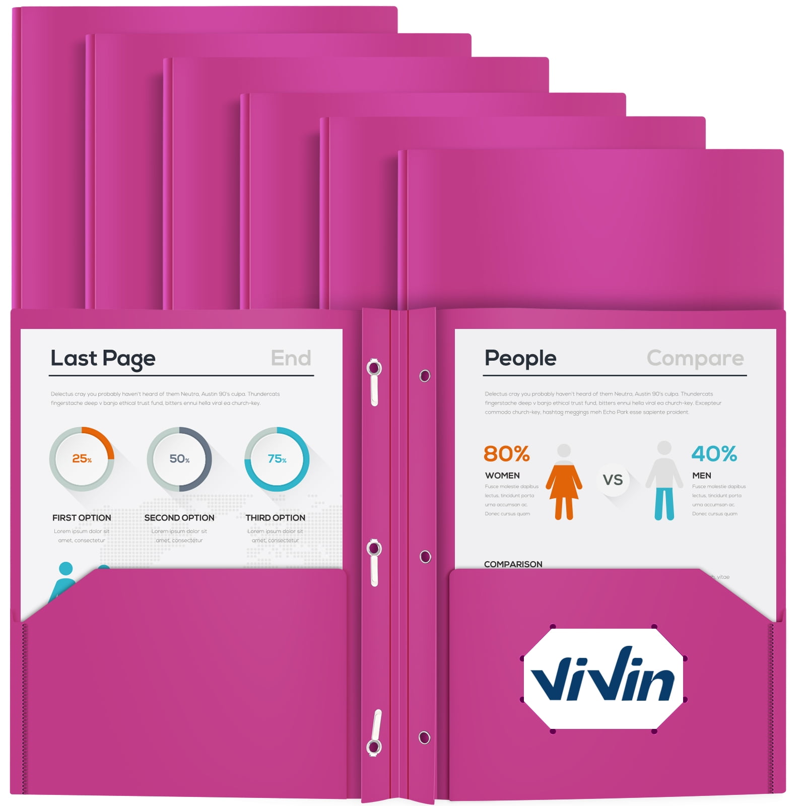 ViVin Heavy Duty Plastic Folder with Two Pockets and Three Prongs, Poly