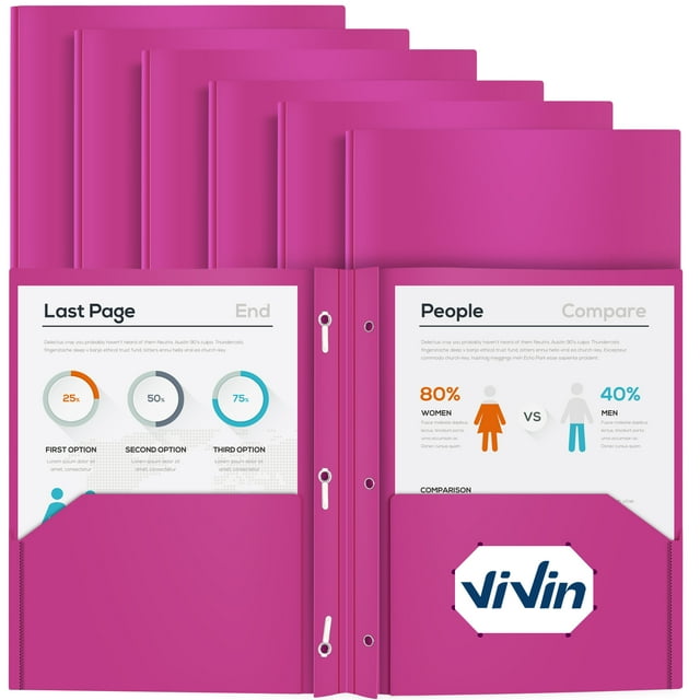 ViVin Heavy Duty Plastic Folder with Two Pockets and Three Prongs, Poly