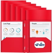 ViVin Heavy Duty Plastic Folder with Two Pockets and Three Prongs, Poly File Folder with Fasteners Letter Size , School Supplies 12-Pack, Red