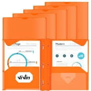 ViVin Heavy Duty Plastic Folders with 3 Prong Fasteners, 2 Stay-Put Tabs, Clear Front Pocket, File Folders Letter Size for School and Office, Pack of 6 (Orange)