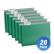 ViVin Heavy Duty Plastic Hanging File Folders with Metal Hook, 1/5-Cut Adjustable Tabs, File Cabinet Folders, Letter Size, for Office, School and Home, 20 Pack (Green)