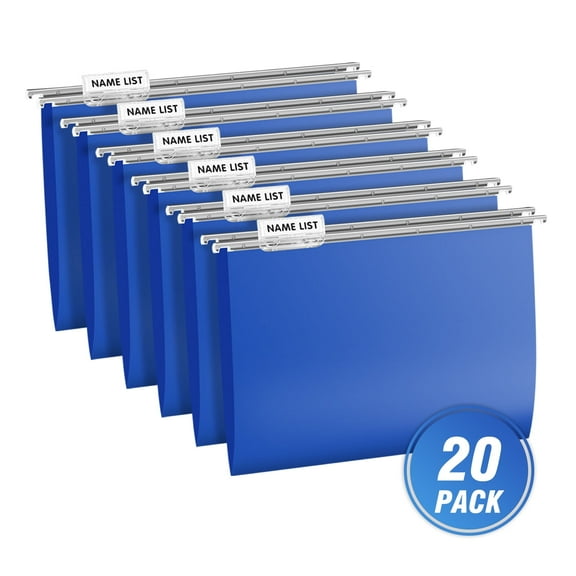 ViVin Heavy Duty Plastic Hanging File Folders with Metal Hook, 1/5-Cut Adjustable Tabs, File Cabinet Folders, Letter Size, 20PCS Blue