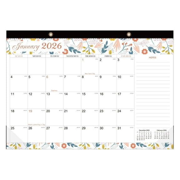 ViVin Horizontal Black Card Wall CalendarJan 2026–Dec 2026, 12 Months, Exquisite floral pattern calendar