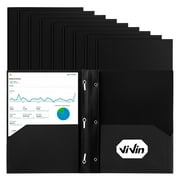 Vivin 10-Pack Plastic Folders with 3 Prongs and 2 Pockets, Black Lighting Pattern