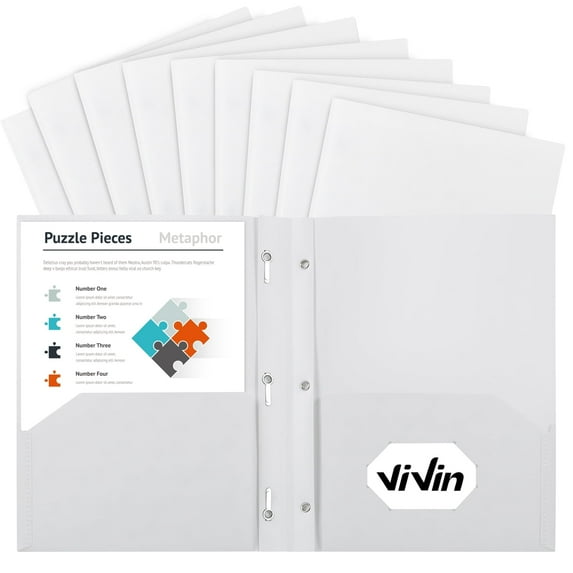Vivin Plastic Folder with 3 Prong Fasteners and 2 Pockets, 10 Packs, White Scatter Pattern
