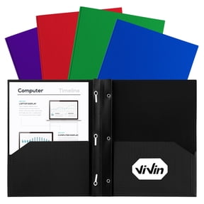 Vivin 5-Pack Plastic Folders with 3 Prongs and 2 Pockets, Assorted Color Lighting Pattern