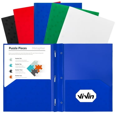 ViVin Sturdy Plastic Folder with Pockets and 3 Prongs, 5 Pack, Assorted Color Lighting Pattern