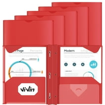 ViVin Plastic Folders with Prongs, Heavy Duty 2 Pockets Folder, Clear Front Pocket & Stay-Put Tabs, 6 Pack, Hold US Letter Size Paper, for School and Office - Red