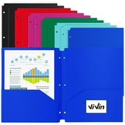 ViVin 12-pack Plastic Folders 3 Holes Punched with 2 Pockets, 50 Sheets Capacity, Letter Size 6 Assorted Colors