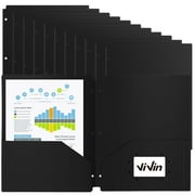 ViVin Plastic Pocket Folders with 3 Hole Punched, 12 Pack, Binder Folders with 2 Pockets, Hold Letter Size Paper for School and Office (A2140Black)