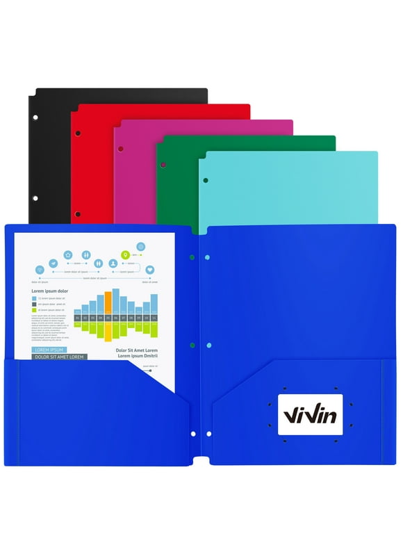 ViVin Plastic Pocket Folders with 3 Hole Punched, 12 Pack, Binder Folders with 2 Pockets, Hold Letter Size Paper for School and Office (Assorted)