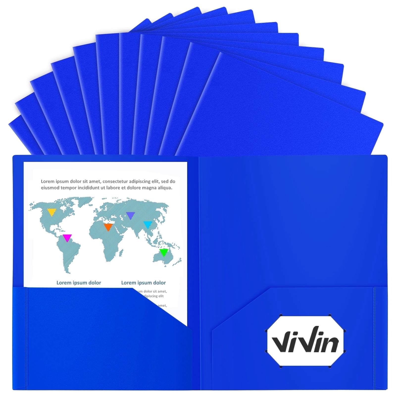 Vivin 12-Pack Sturdy Plastic Folder with 2 Pockets, Blue