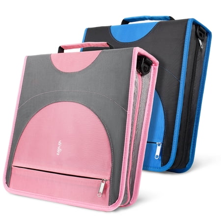 ViVin Zipper Binder 2 Inch O-Ring 450 Sheet Capacity, Multiple Tab and Zip Pockets, Office Supplies,Blue&Pink
