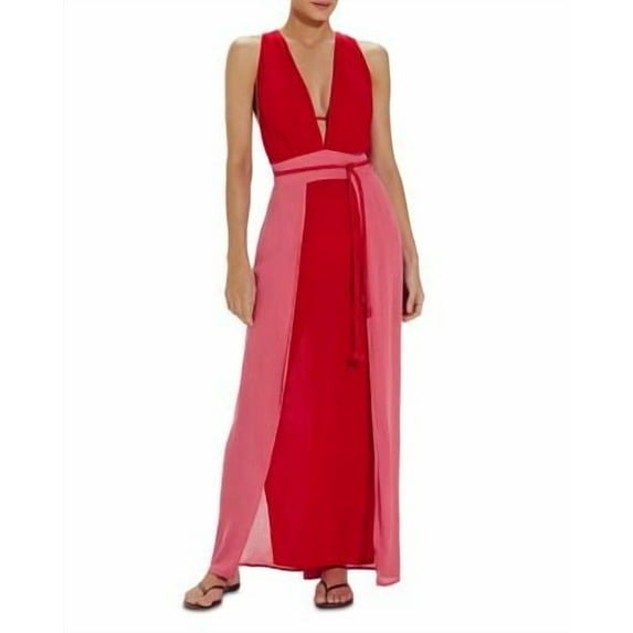 ViX Womens Brigite Color Block Sleeveless Maxi Dress Red Pink Size L