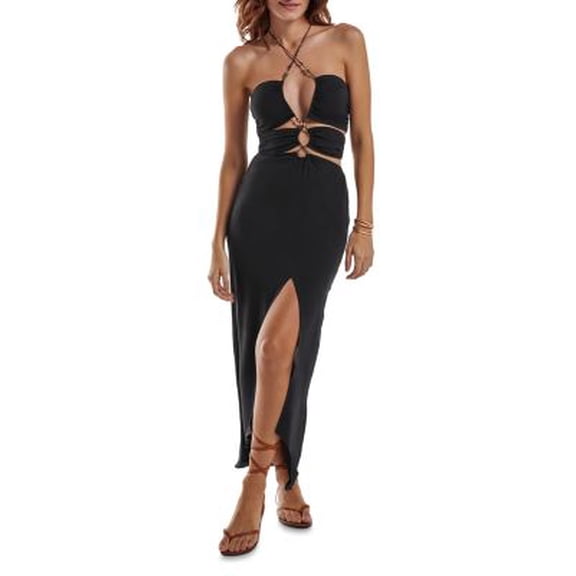 ViX Womens Luana Cutout Swim Cover-Up Dress Swimwear Black Size XS