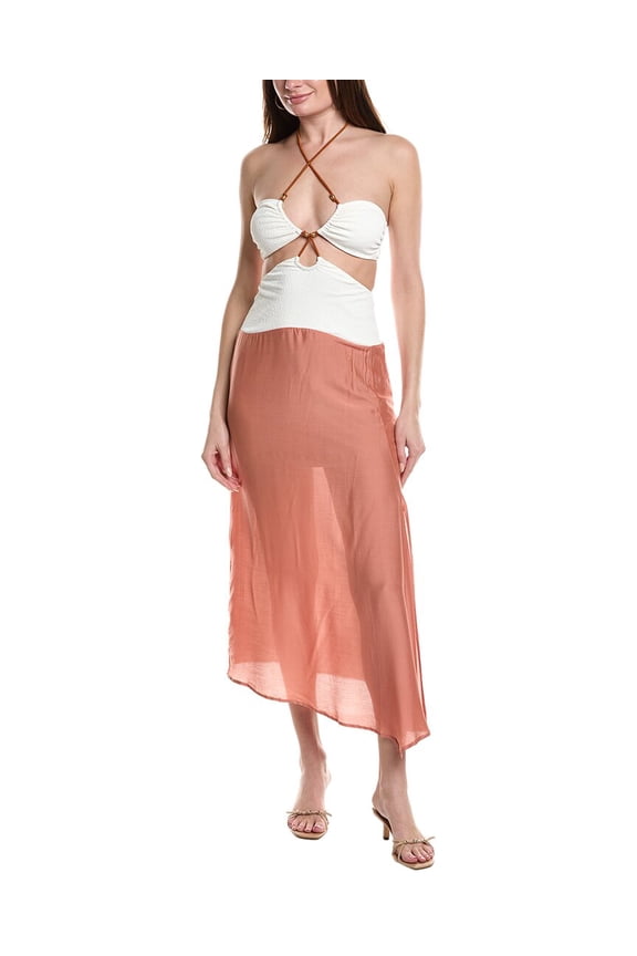 ViX womens Solid Silk-Blend Midi Dress, l, White