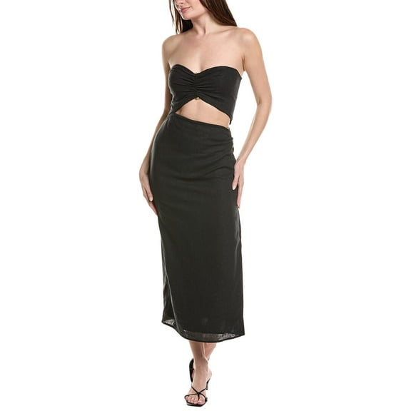 ViX womens  Sonny Linen-Blend Midi Dress, m, Black
