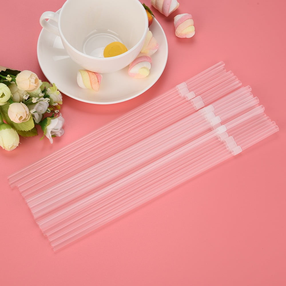 ViYW 100 Clear Disposable Long Flexible Drinking Straws, Plastic Large Wide Mouth Milkshake & Cocktail Straws, for Drinks, Tea, Hot and Cold Beverages