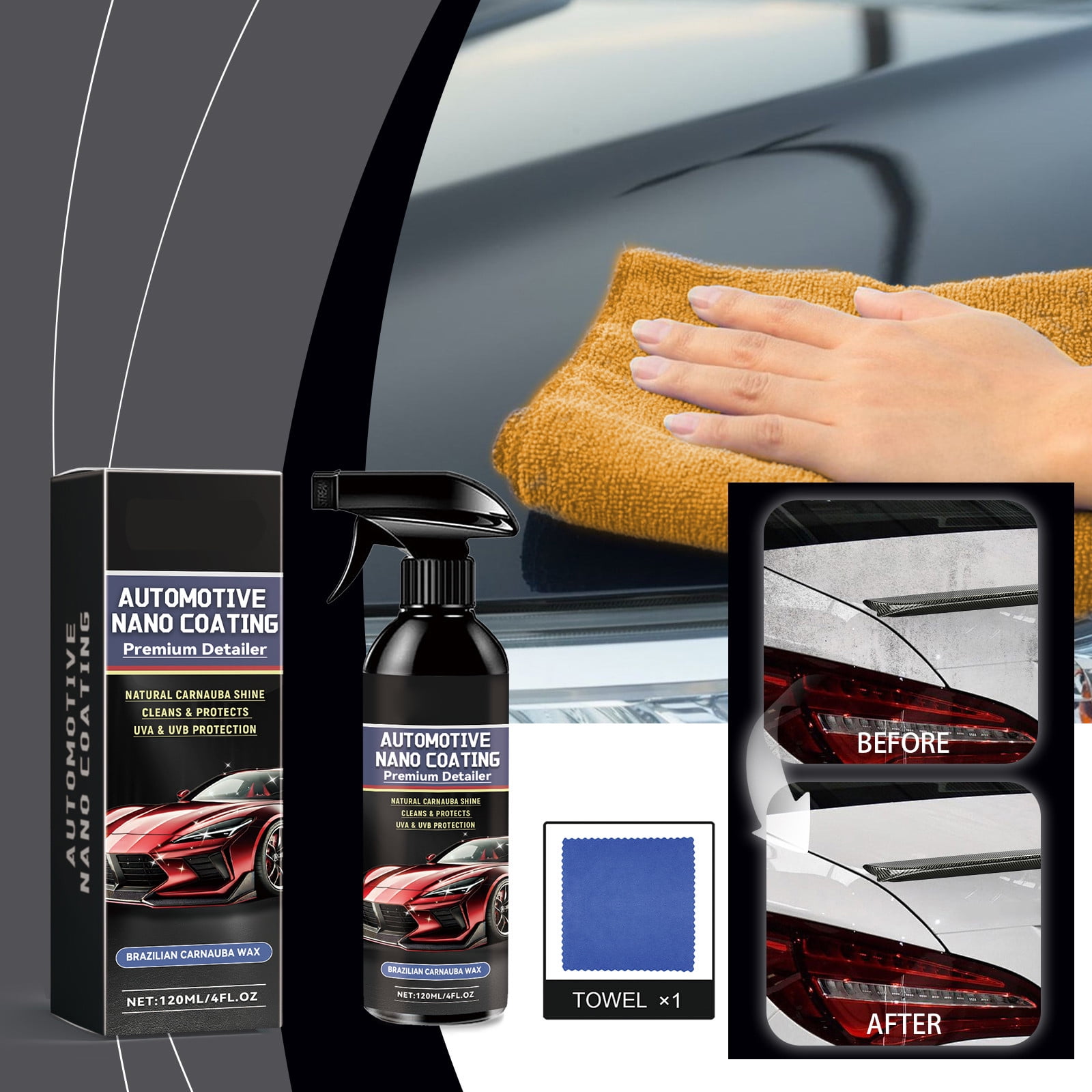 ViYW Car Coating Spray Car Care Set Waterless Wash Ceramic Coating High Protection 3 in 1 Spray Safe for Cars with towel 120Ml
