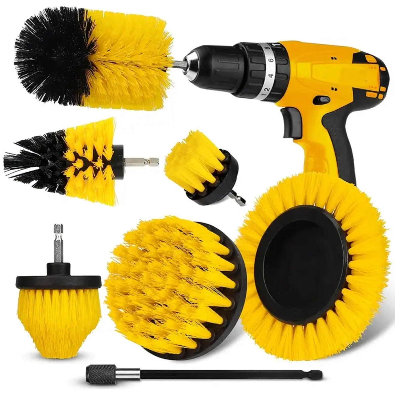 ViYW Drill Brush Attachment Set 7Pcs Drill Brush with Extend Long Attachment Drill Brush Kit for CleaningTub Sink Tile Carpet Floor Tile Grout