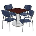 thumbnail image 1 of Via 36" Square Platter Base Table- Mahogany/Chrome & 4 Uptown Side Chairs- Navy, 1 of 7