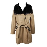 Via Spiga Beige Faux-Fur-Collar Mixed-Media Coat 14