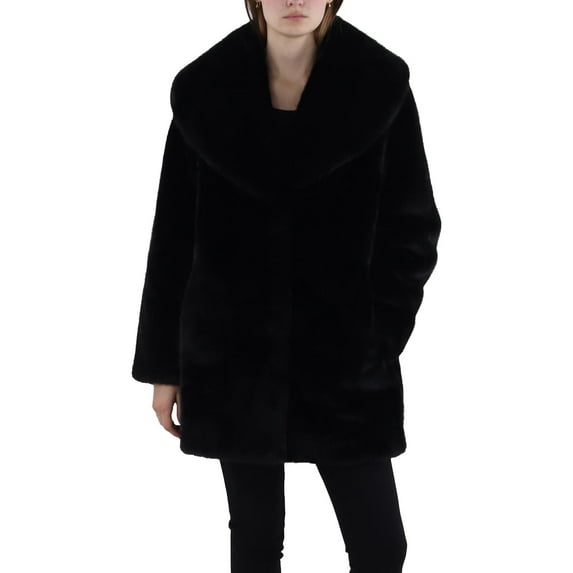 Via Spiga Womens Faux Fur Cozy Faux Fur Coat