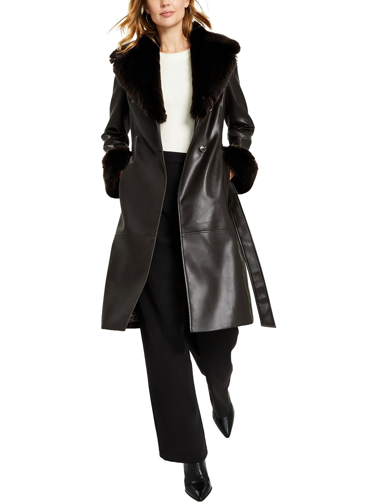 Via Spiga Womens Faux Leather Midi Trench Coat - Walmart.com