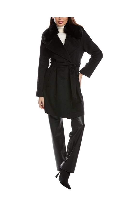 Womens Wool Faux Fur Trim Walker Coat